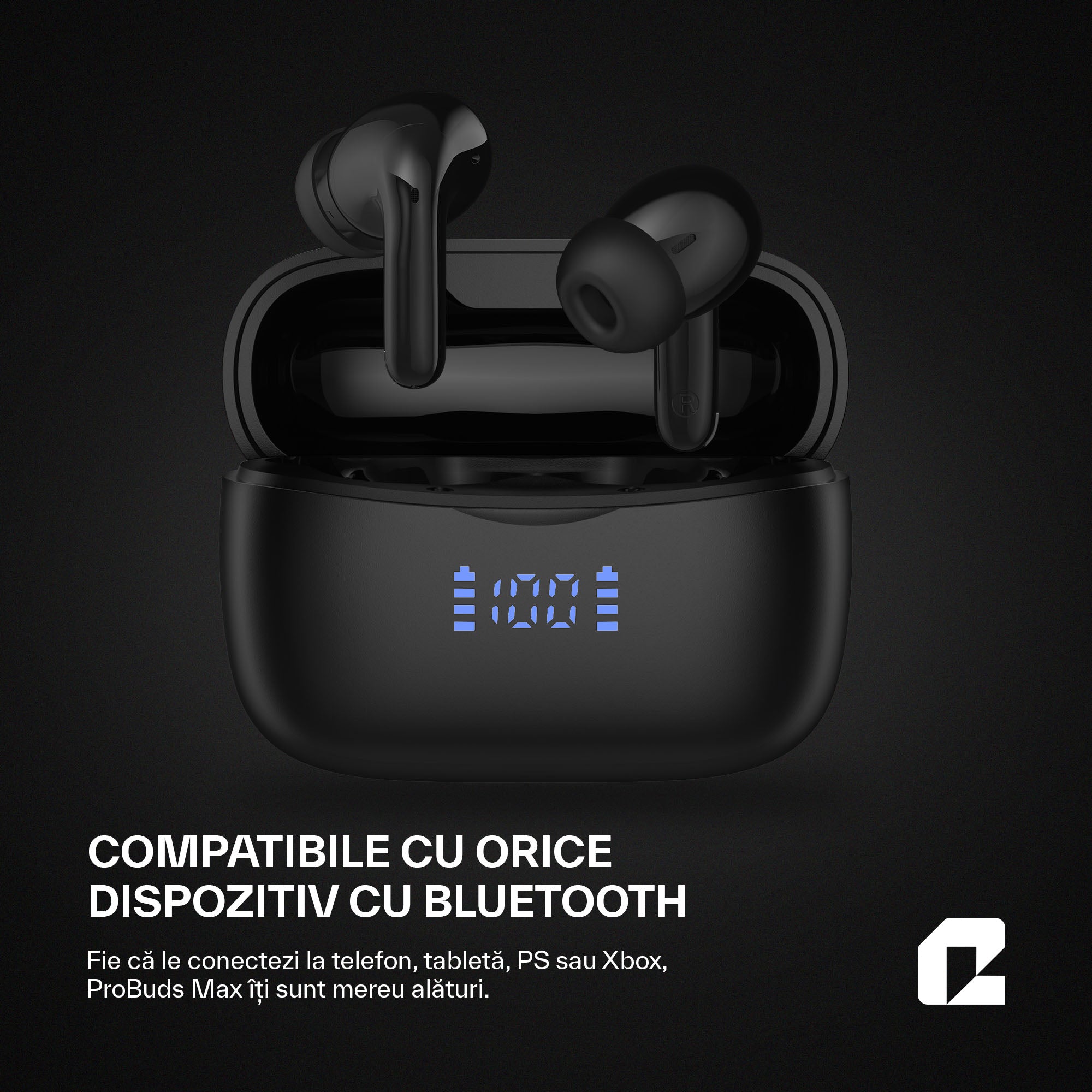 Casti Wireless Buds In-Ear Qualtec by Koppel®, ProBuds Max, Negru