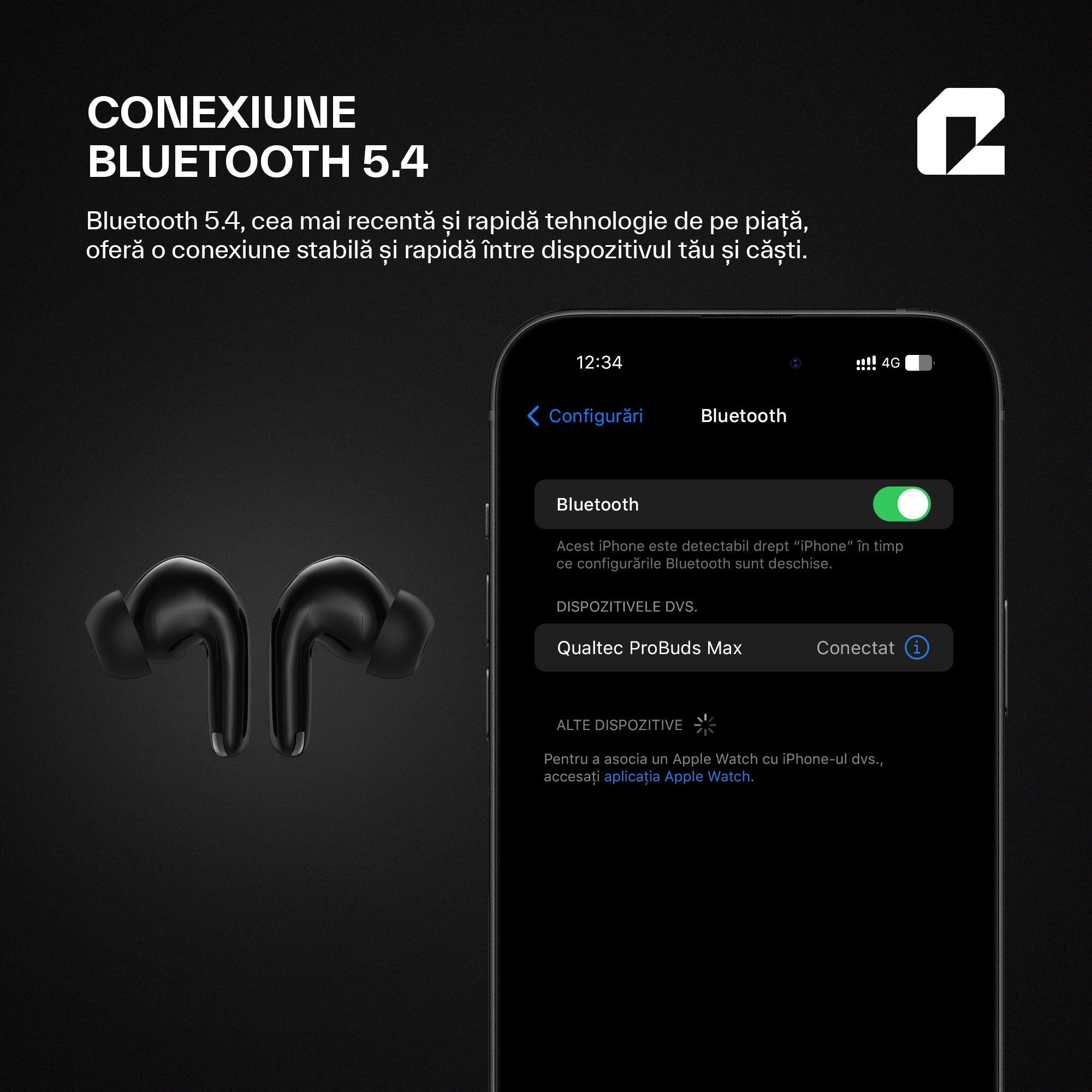 Casti Wireless Buds In-Ear Qualtec by Koppel®, ProBuds Max, Negru