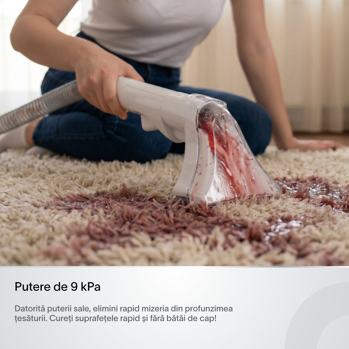 Aspirator cu spalare injectie-extractie Koppel® AI10, putere 9kPa, aspirator cu apa profesional umed-uscat, curatare tapiterie, covoare, canapele, pentru casa & auto, tub auto curatare, auto-stop rezervor plin, rezervoare 0.8l si 0.6l, alb