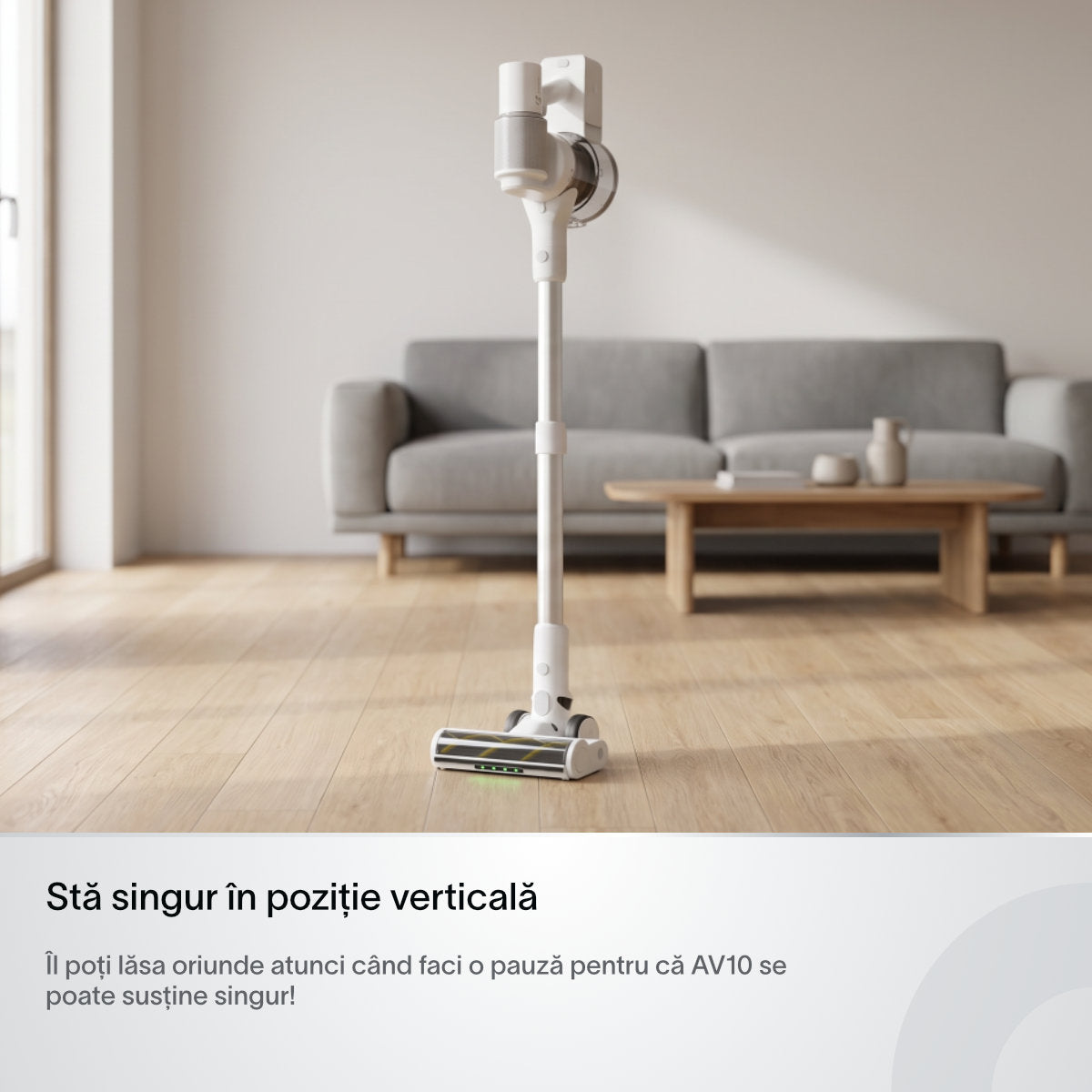 Aspirator vertical fara fir Koppel® AV10 linia Harnic, 450W, 32kPa, acumulator 8 celule autonomie 55 min, aspirator vertical & mana auto, masina, portabil, tub telescopic, suport perete incarcare wireless, filtrare ciclonica HEPA, display, perie LED, alb