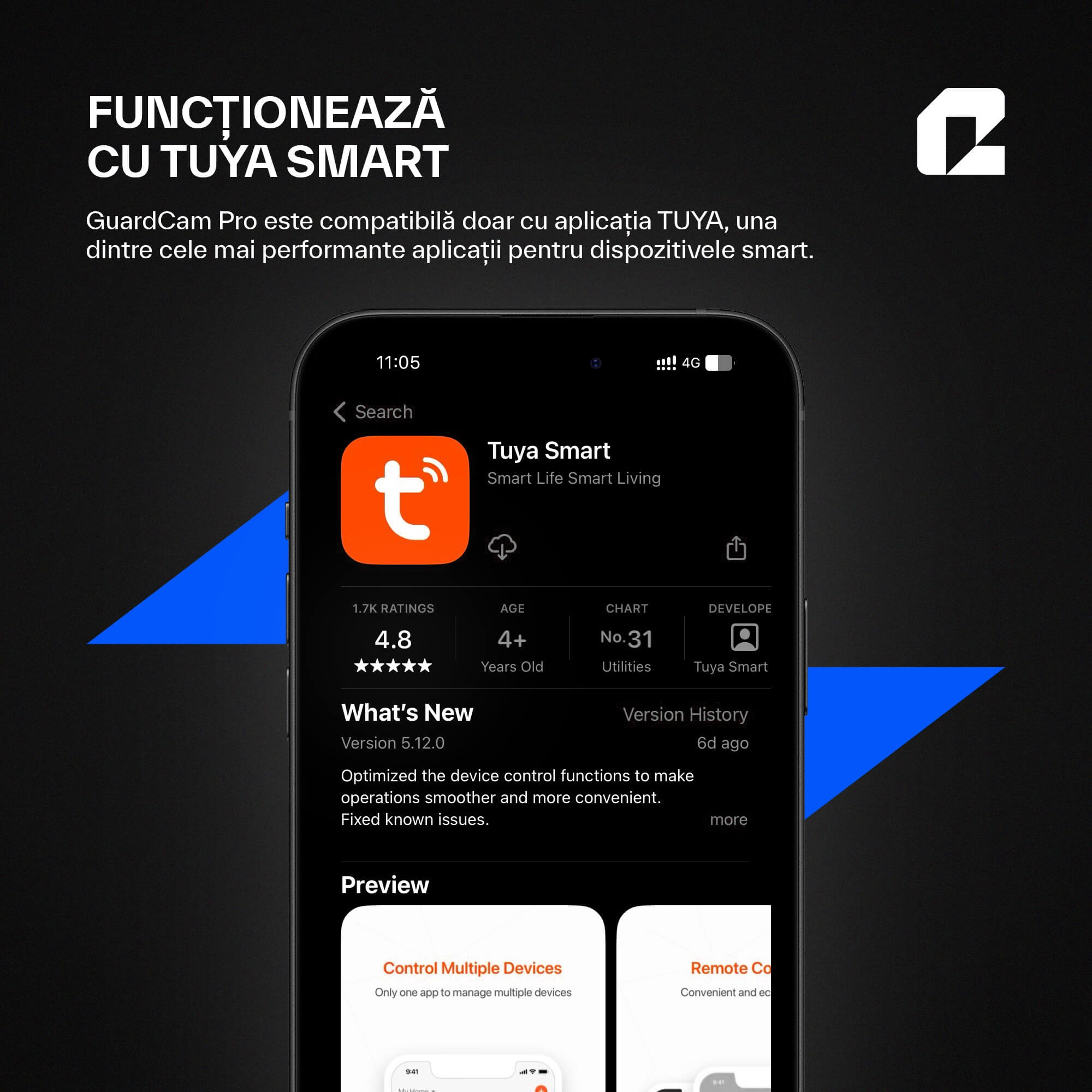 Cameră de supraveghere de exterior cu wifi, Tuya, GuardCam Pro