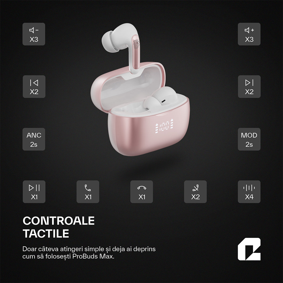 Casti Wireless Buds In-Ear Qualtec by Koppel®, ProBuds Max, Rose Gold