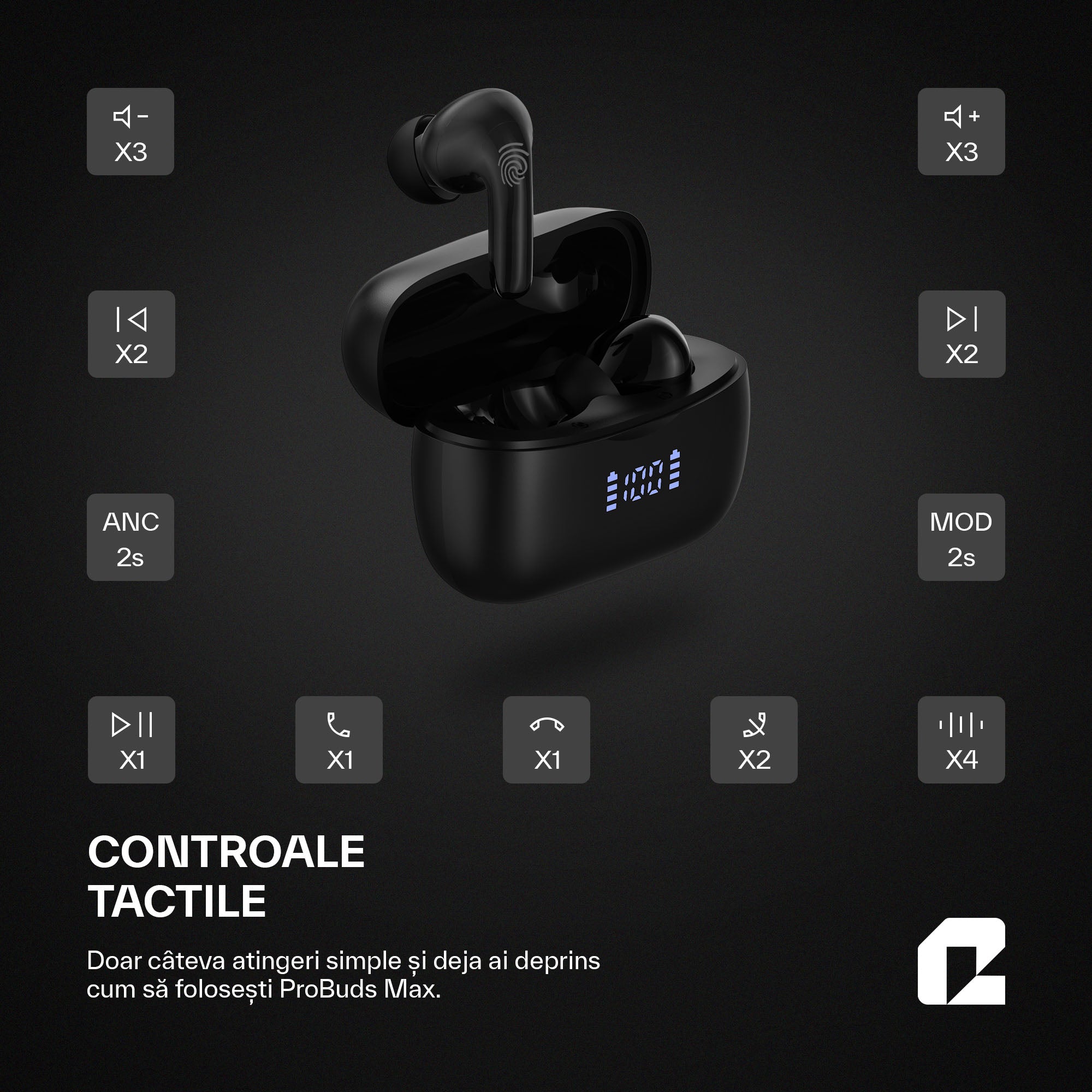 Căsti wireless Bluetooth cu noise cancelling, ProBuds Max, negru
