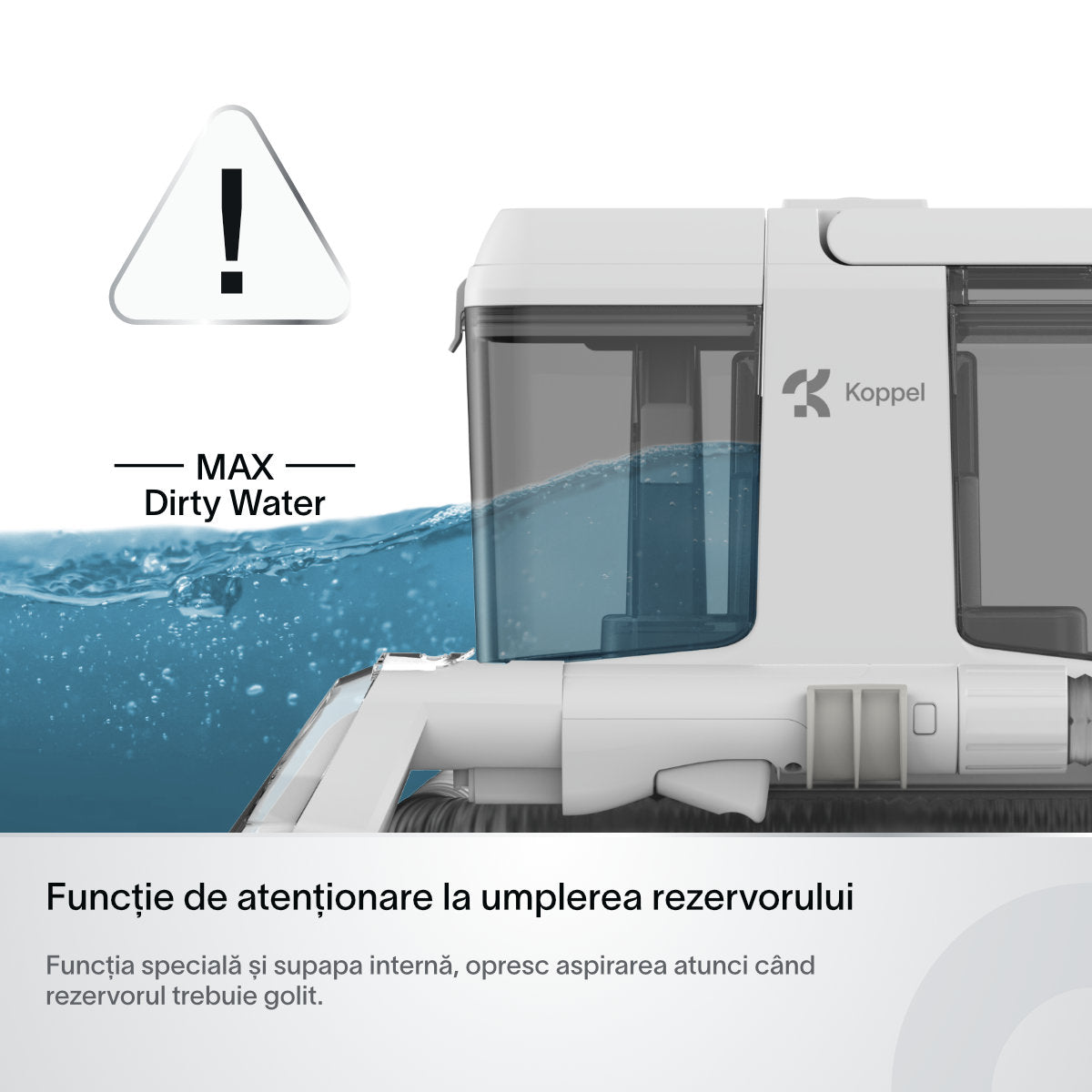 Aspirator cu spalare injectie-extractie Koppel® AI10, putere 9kPa, aspirator cu apa profesional umed-uscat, curatare tapiterie, covoare, canapele, pentru casa & auto, tub auto curatare, auto-stop rezervor plin, rezervoare 0.8l si 0.6l, alb