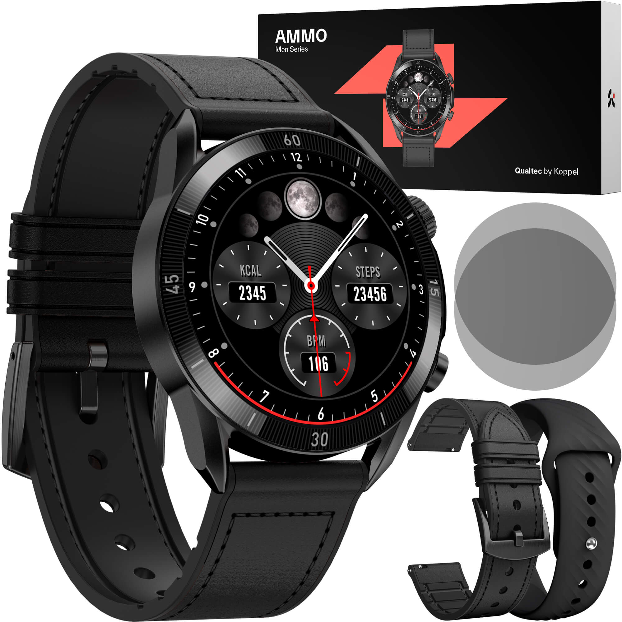 ceas smartwatch barbati AMMO Men Series Qualtec by Koppel continut pachet