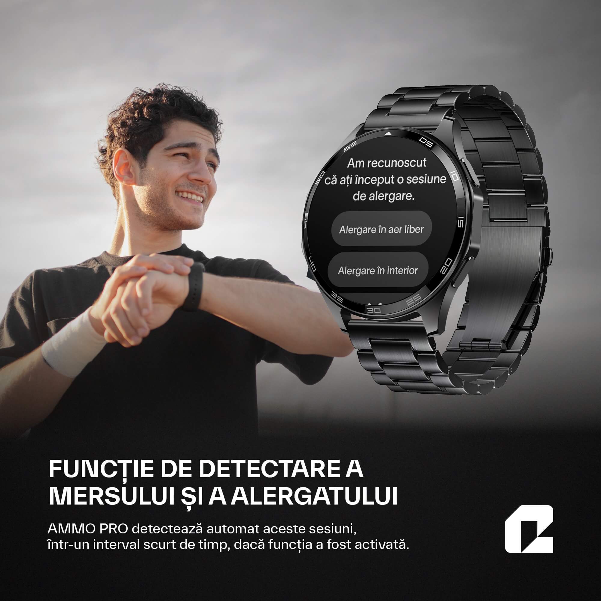 Ceas smartwatch, AMMO PRO Men Series, negru