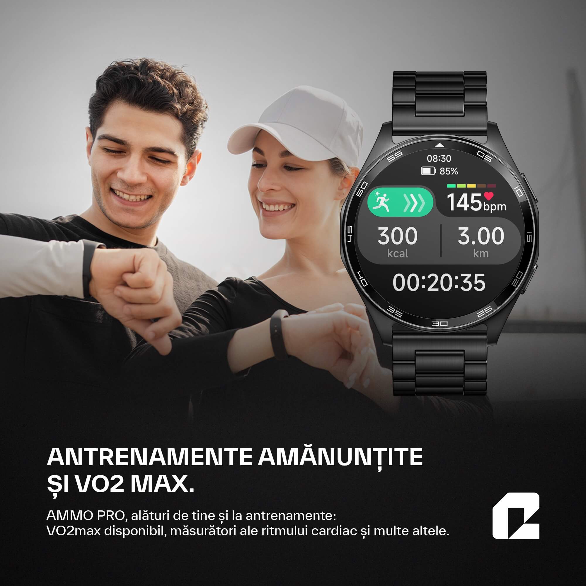 Ceas smartwatch, AMMO PRO Men Series, negru