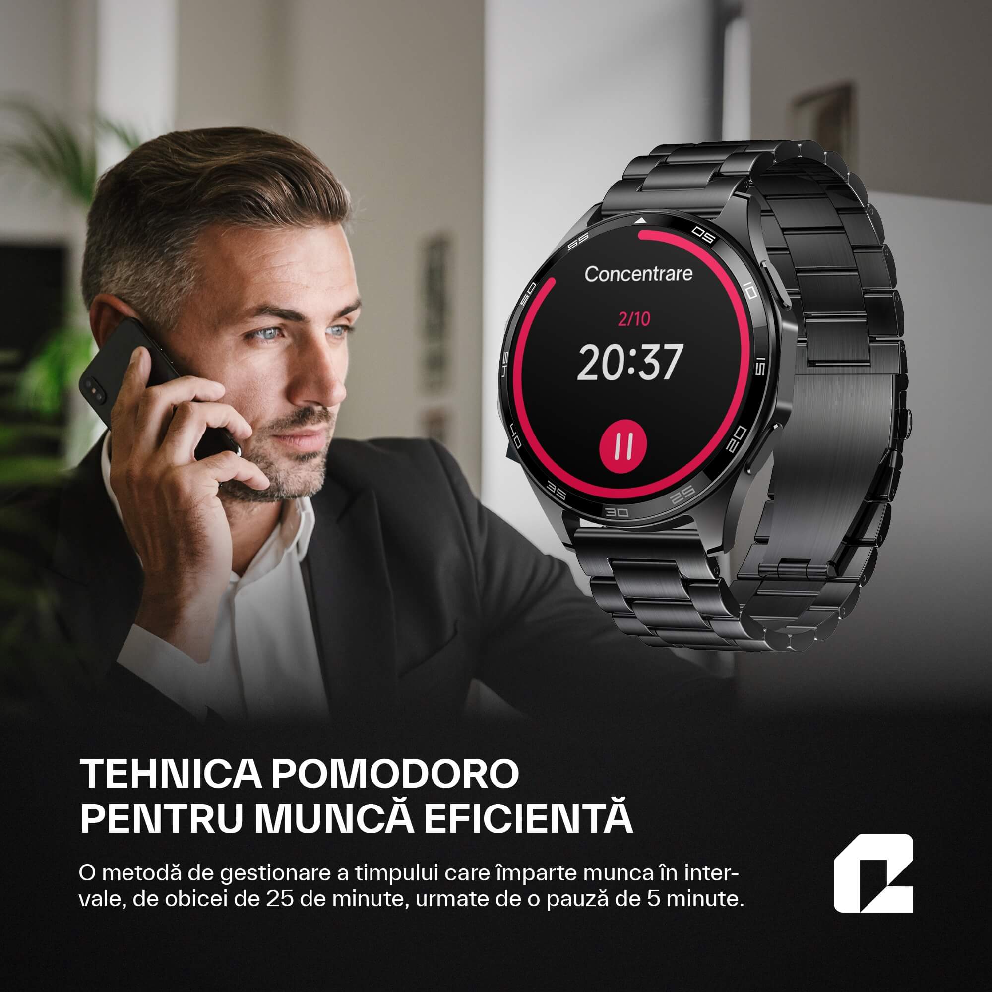 Ceas smartwatch, AMMO PRO Men Series, negru