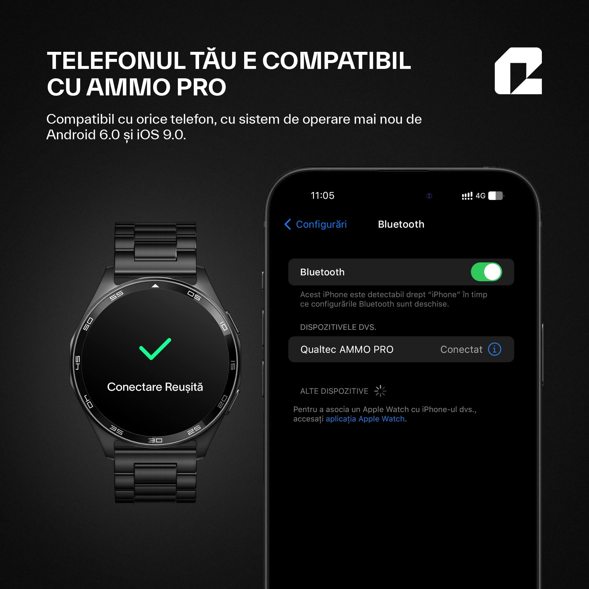 Ceas smartwatch, AMMO PRO Men Series, negru