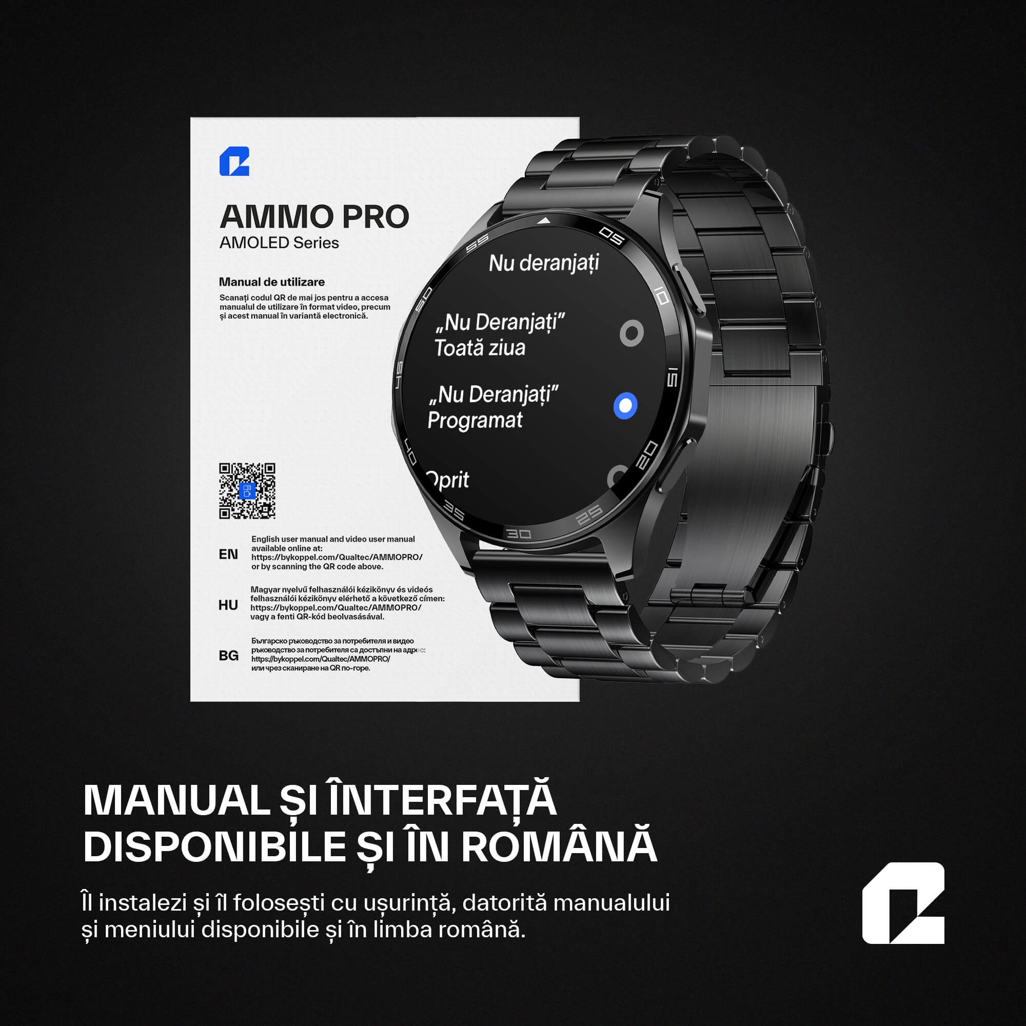 Ceas smartwatch, AMMO PRO Men Series, negru