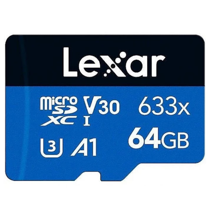Card de memorie MicroSDXC, Lexar, 64 GB, Clasa 10, UHS-I, Negru/Albastru