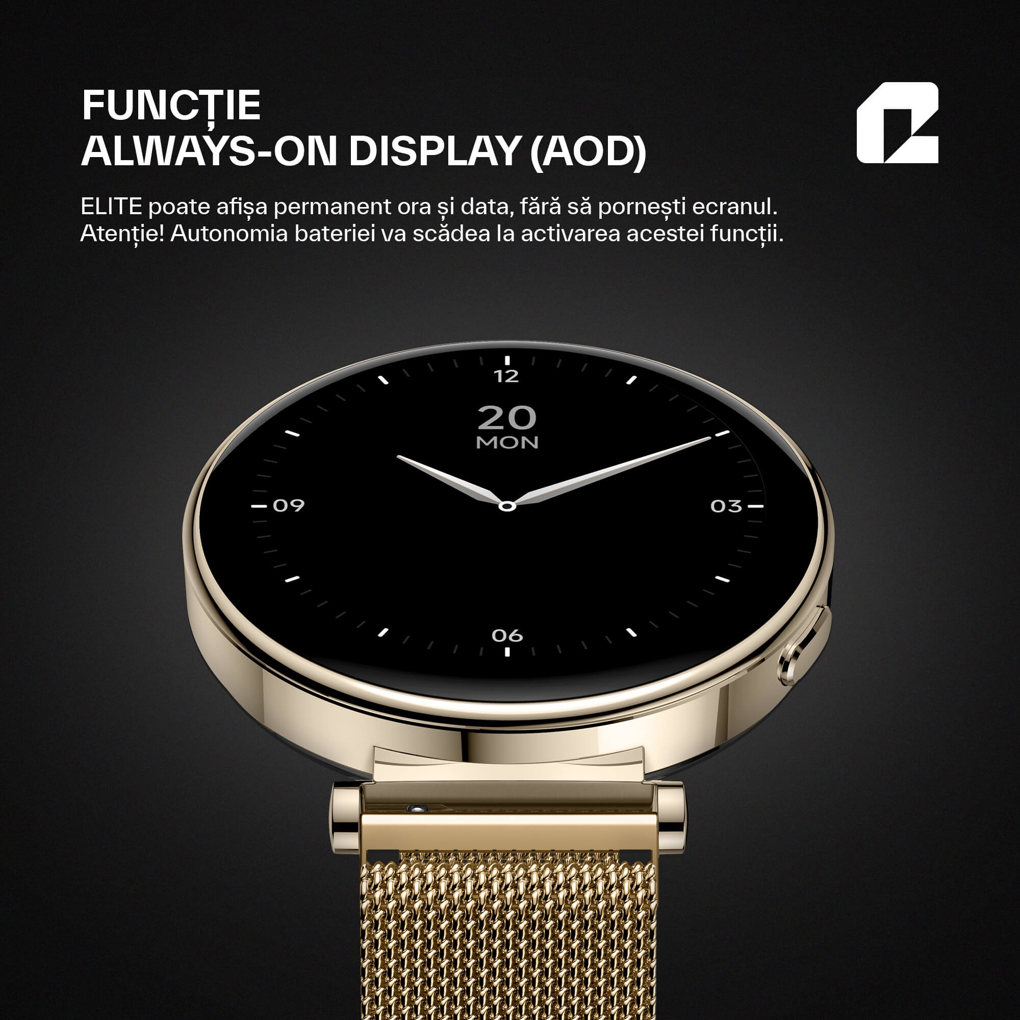 smartwatch dama rotund auriu ecran always on display qualtec by koppel ELITE