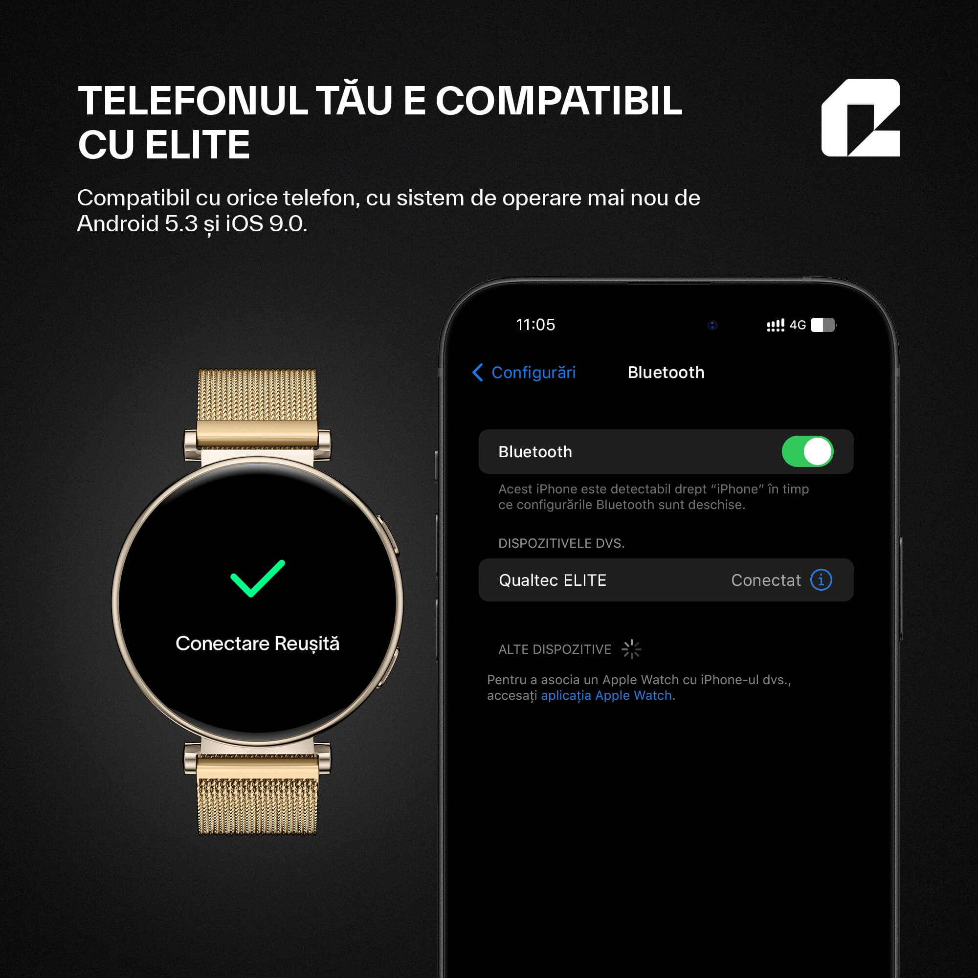 elite qualtec by koppel ceas smartwatch femei dama compatibil universal telefon iOS Android