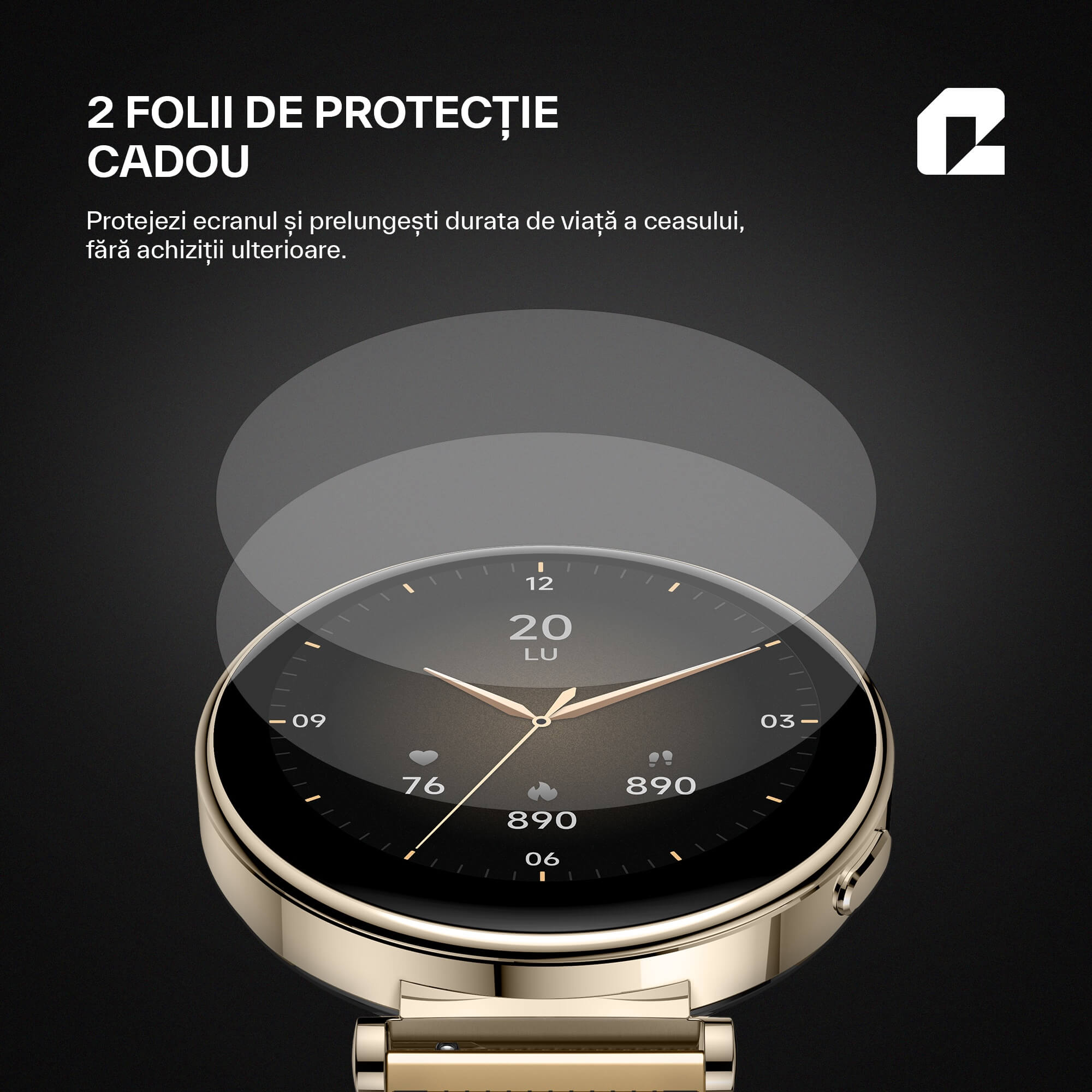 folie protectie ecran ceas smartwatch dama qualtec by koppel