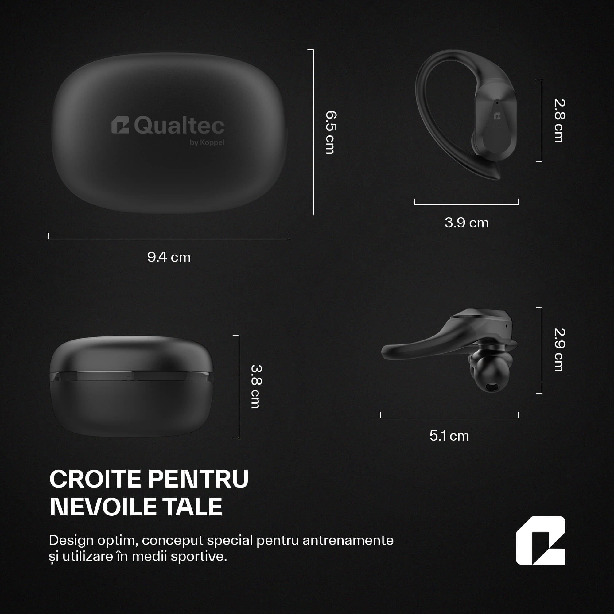 Căști wireless sport cu Bluetooth, GymBuds