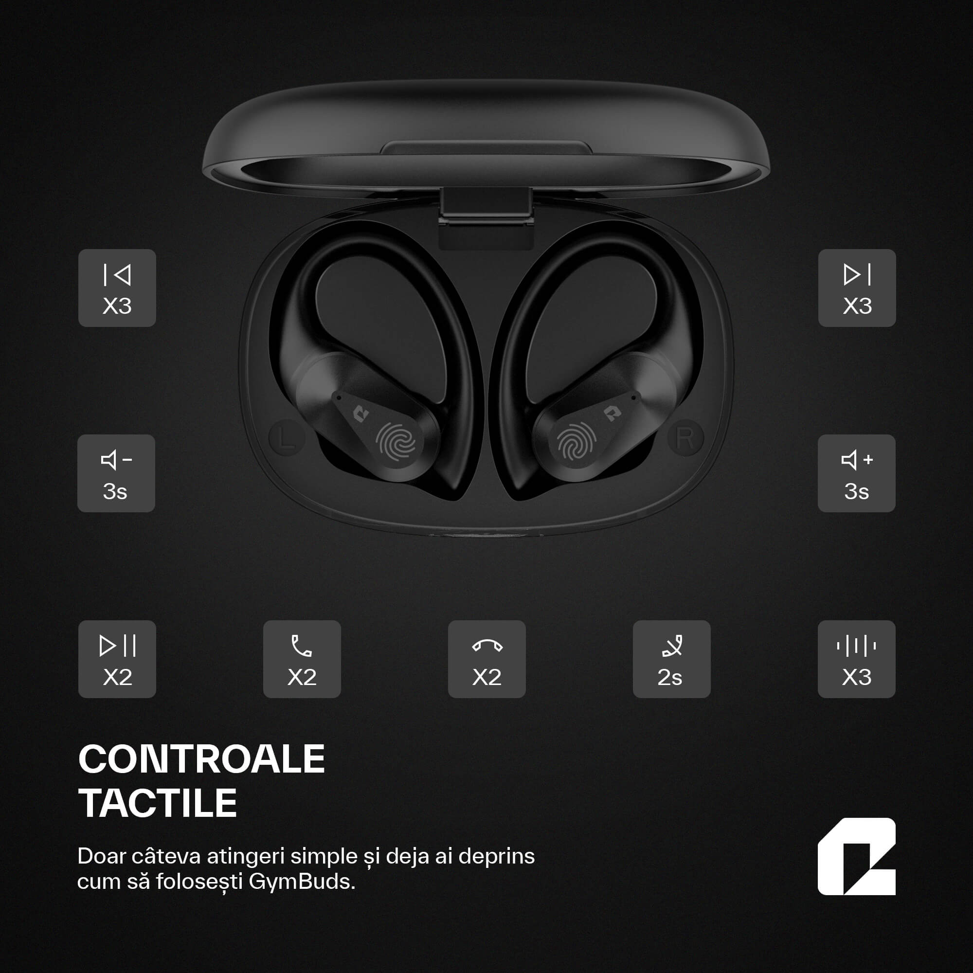 Căsti wireless sport cu Bluetooth, GymBuds