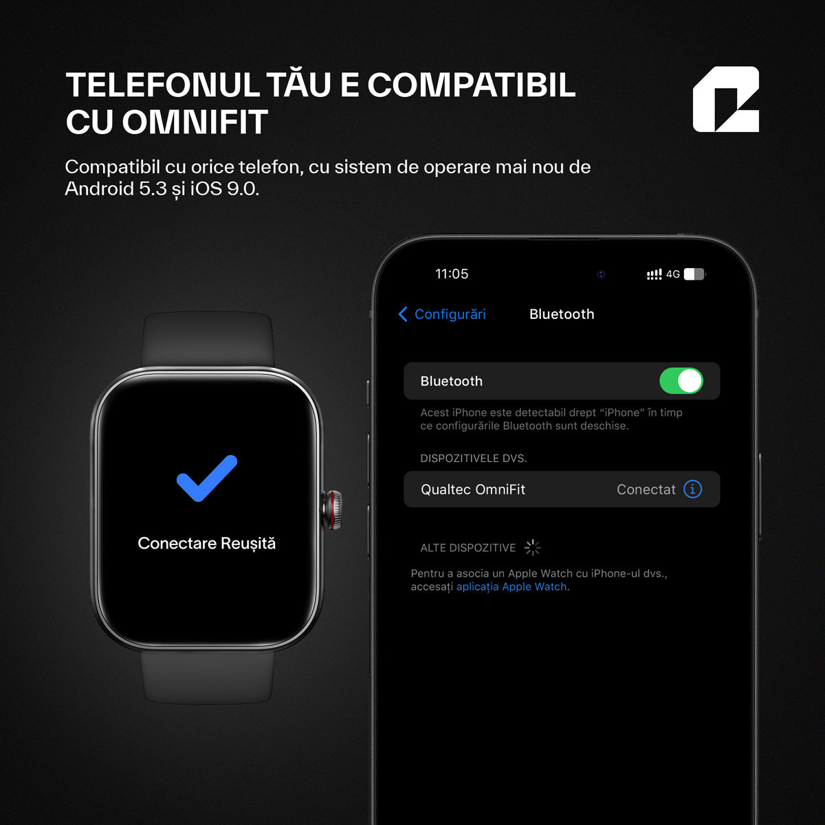 Ceas smartwatch, OmniFit Fitness Series, negru