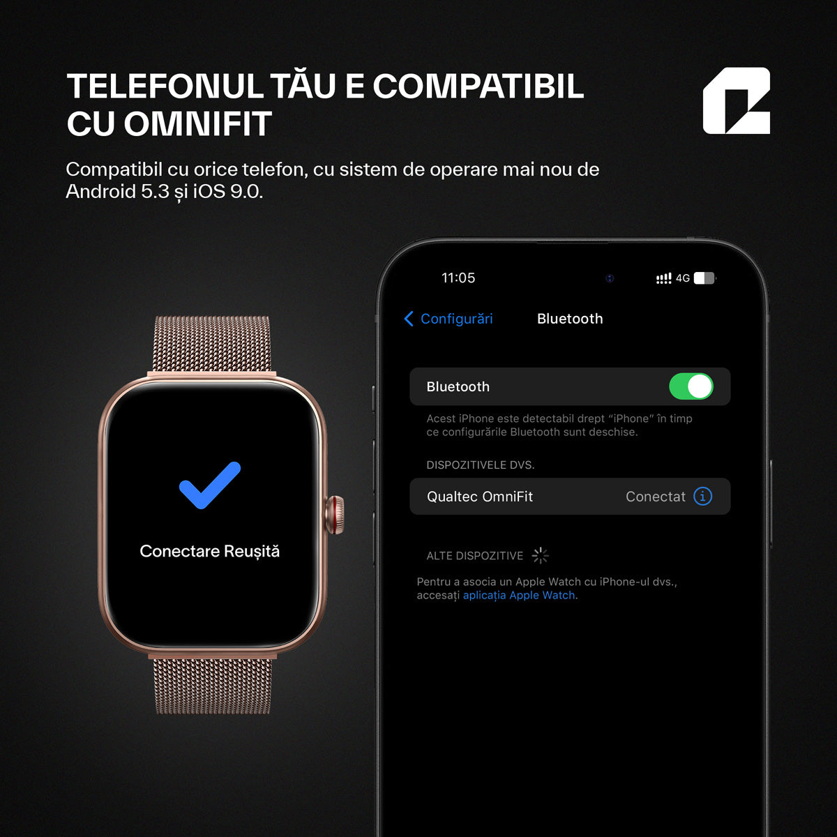 Ceas smartwatch, OmniFit Fitness Series, rose gold