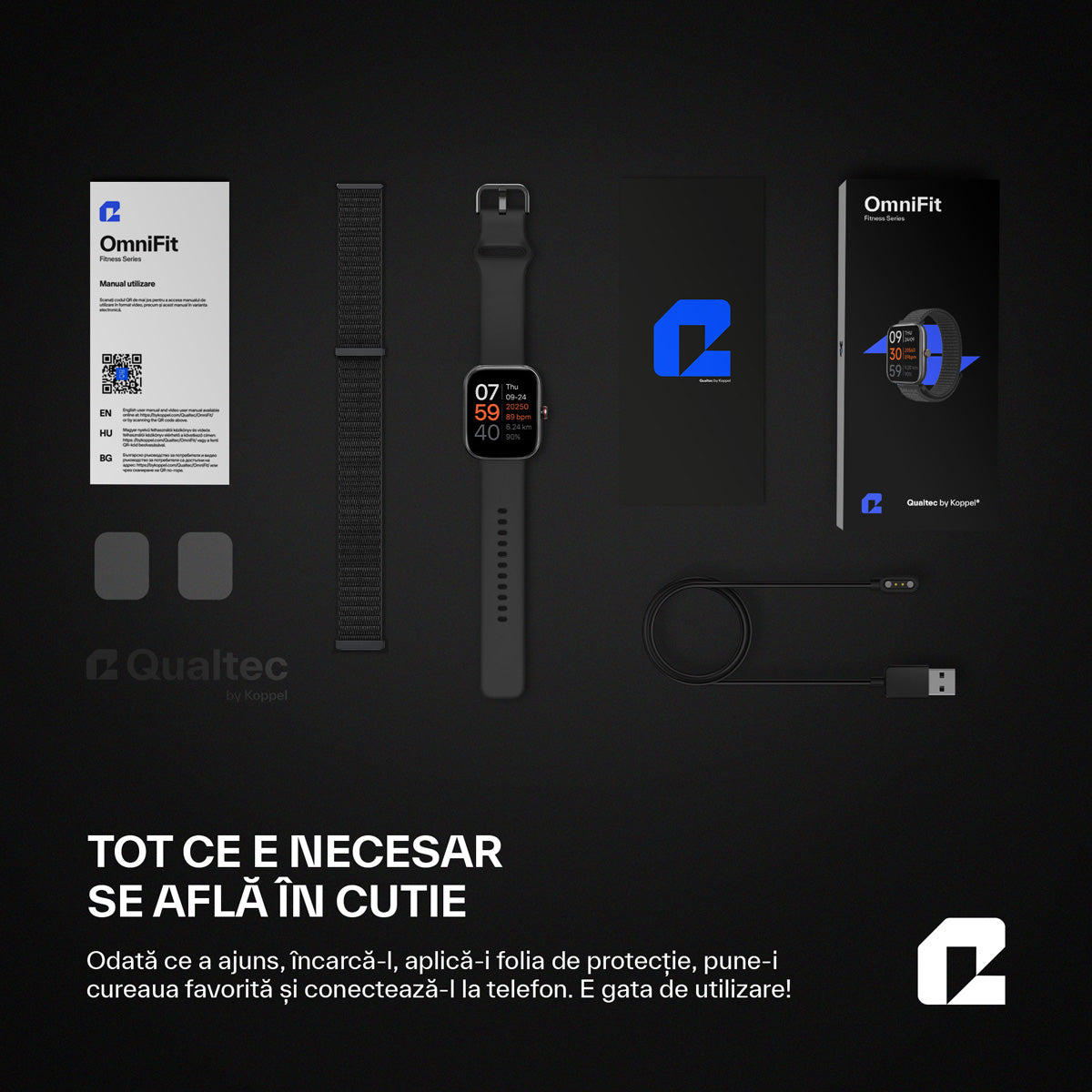 Ceas smartwatch, OmniFit Fitness Series, negru
