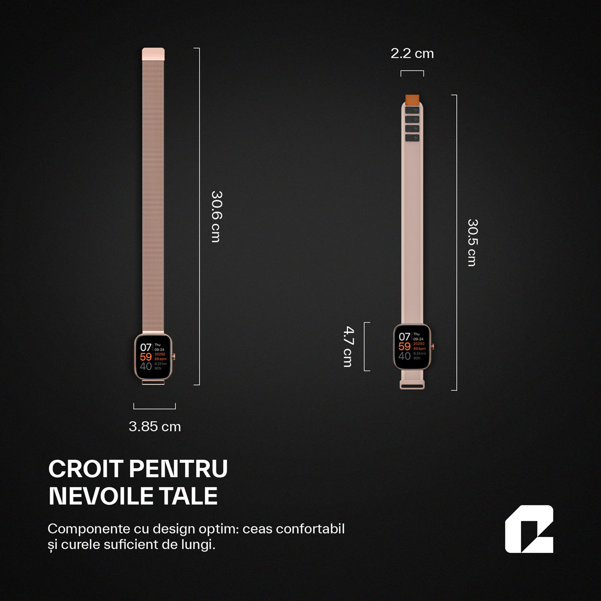 OmniFit dimensiuni ceas smartwatch qualtec koppel