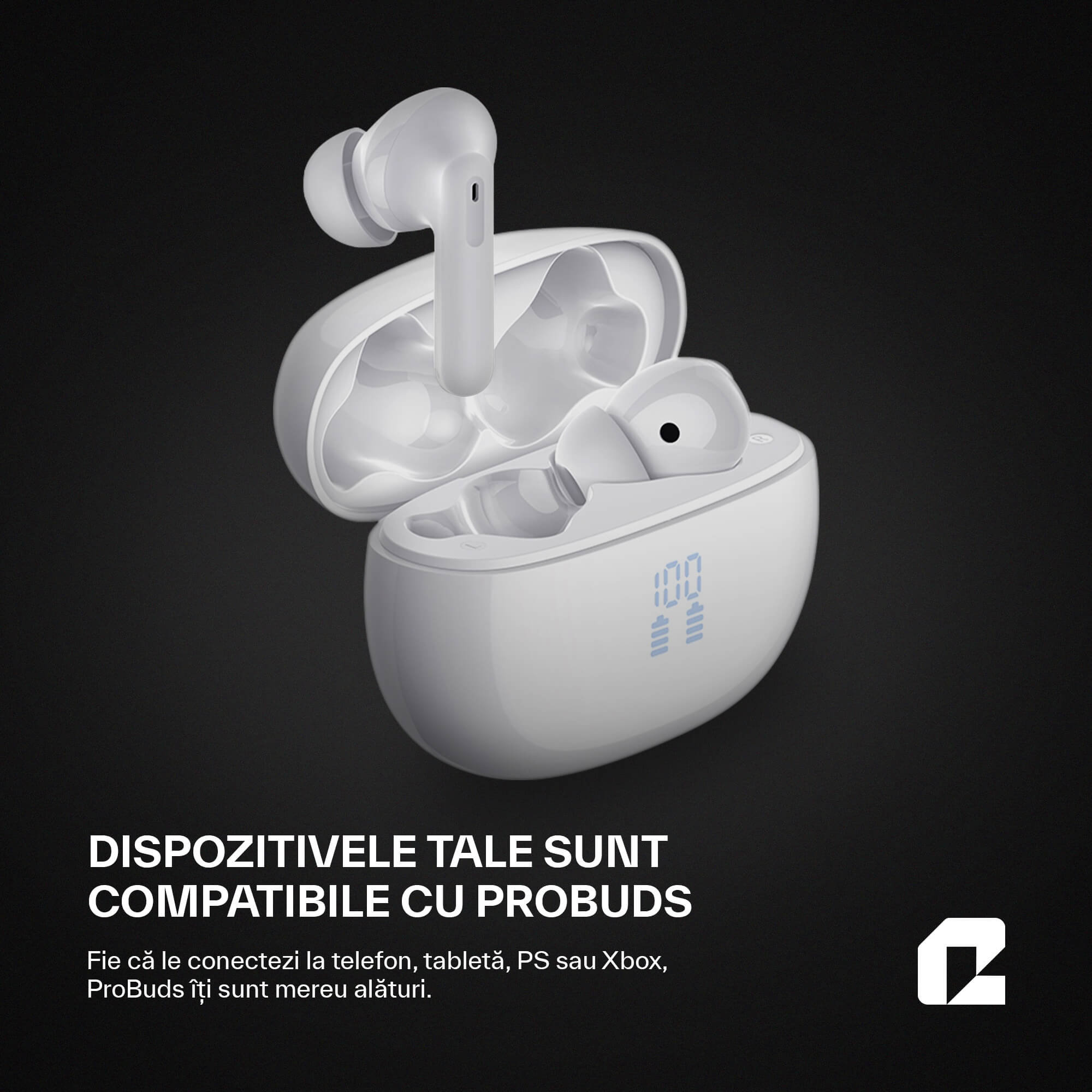 Căsti wireless Bluetooth cu noise cancelling, ProBuds, alb