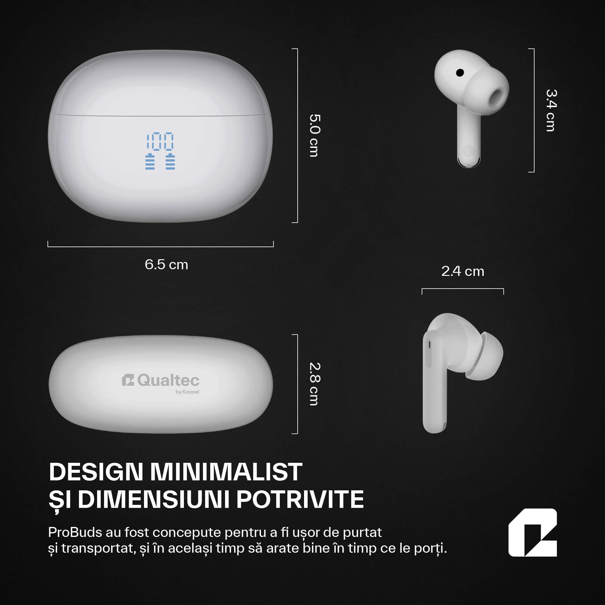 Căsti wireless Bluetooth cu noise cancelling, ProBuds, alb