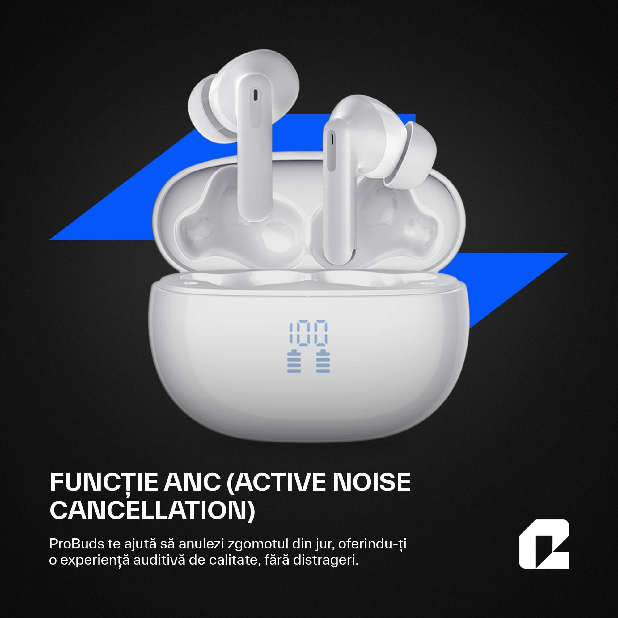 Căsti wireless Bluetooth cu noise cancelling, ProBuds, alb