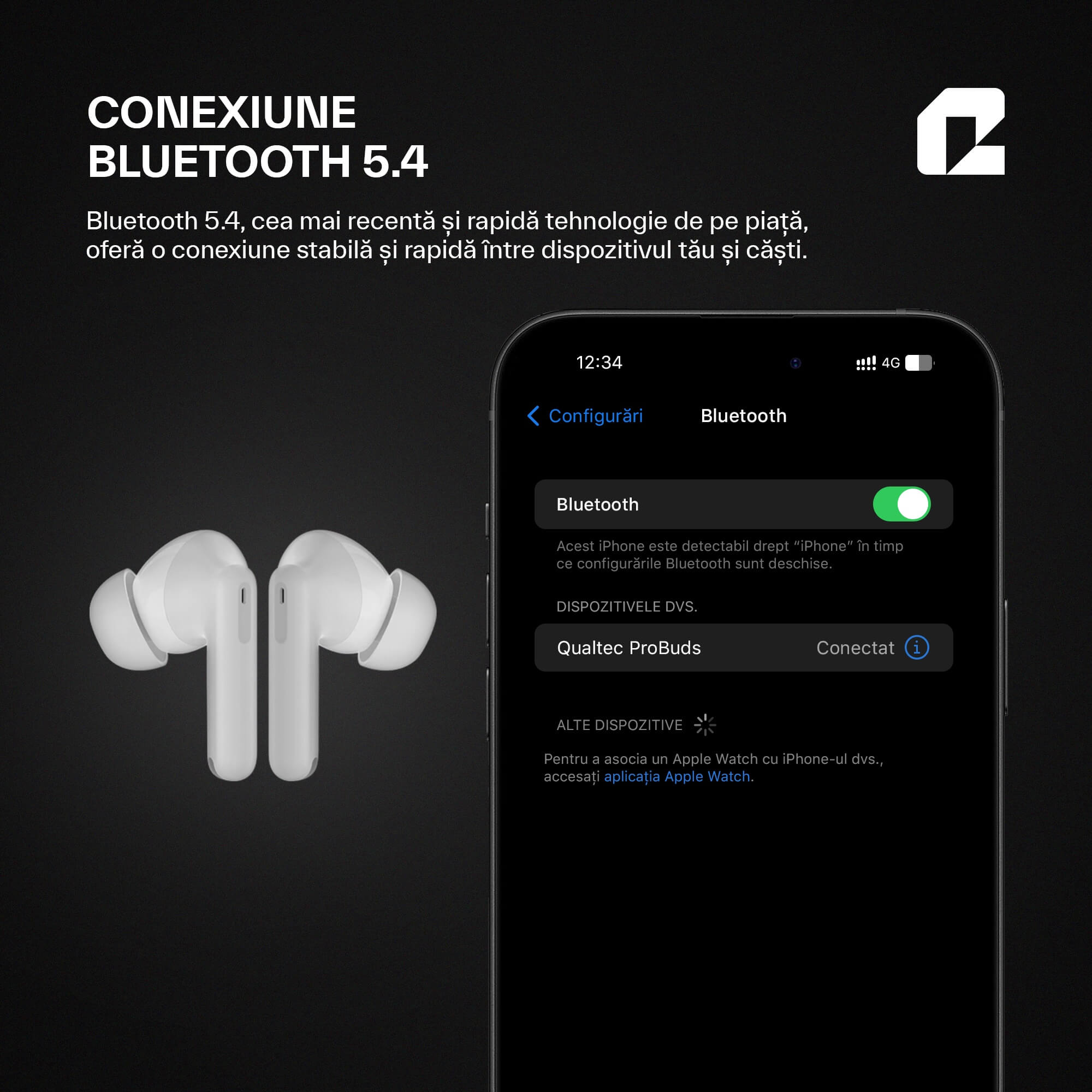 Căsti wireless Bluetooth cu noise cancelling, ProBuds, alb