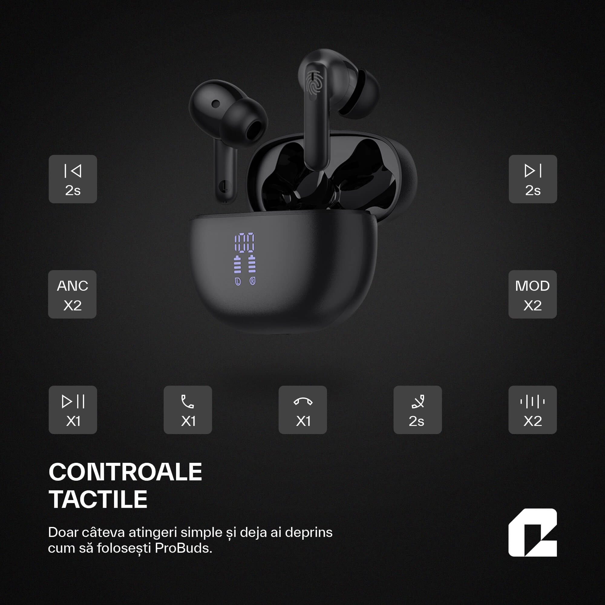 ProBuds Qualtec by Koppel casti wireless controale tactile