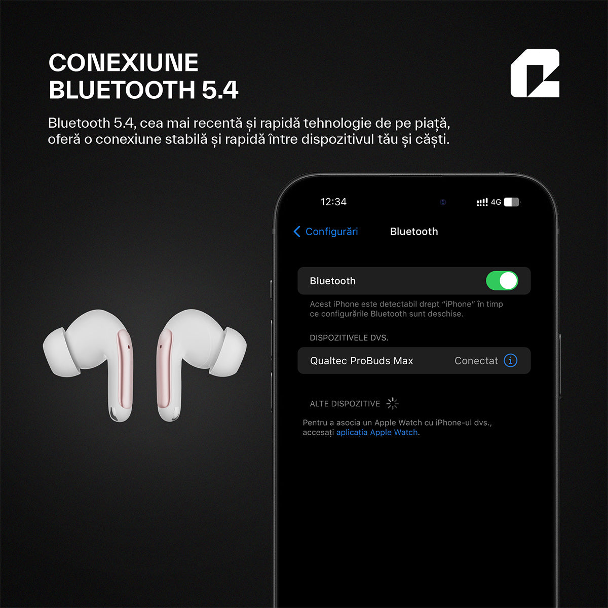 Căsti wireless Bluetooth cu noise cancelling, ProBuds Max, roz