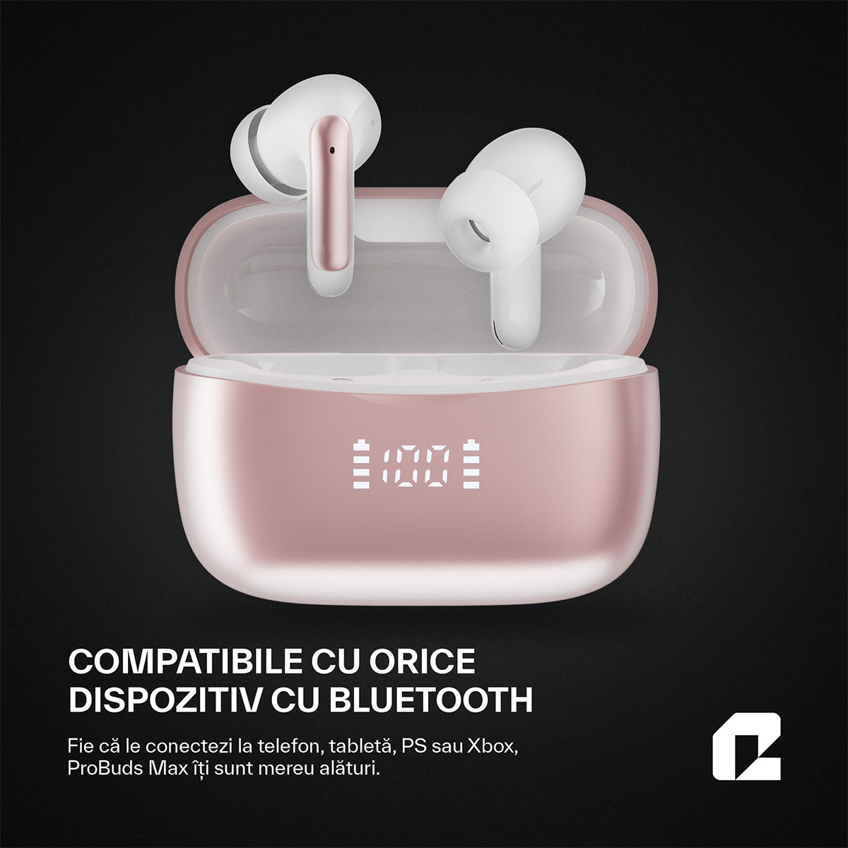 Căsti wireless Bluetooth cu noise cancelling, ProBuds Max, roz