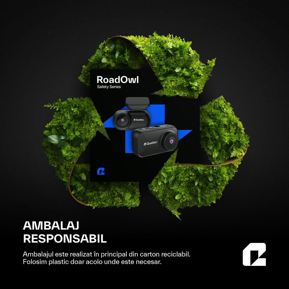 Camera de bord auto, RoadOwl Qualtec by Koppel®, rezolutie reala 2K, negru